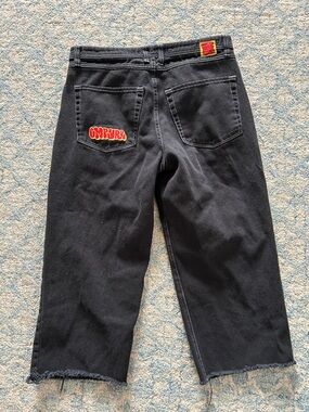 GMPYRE Black Wide-Leg Jeans with Red Logo Patch